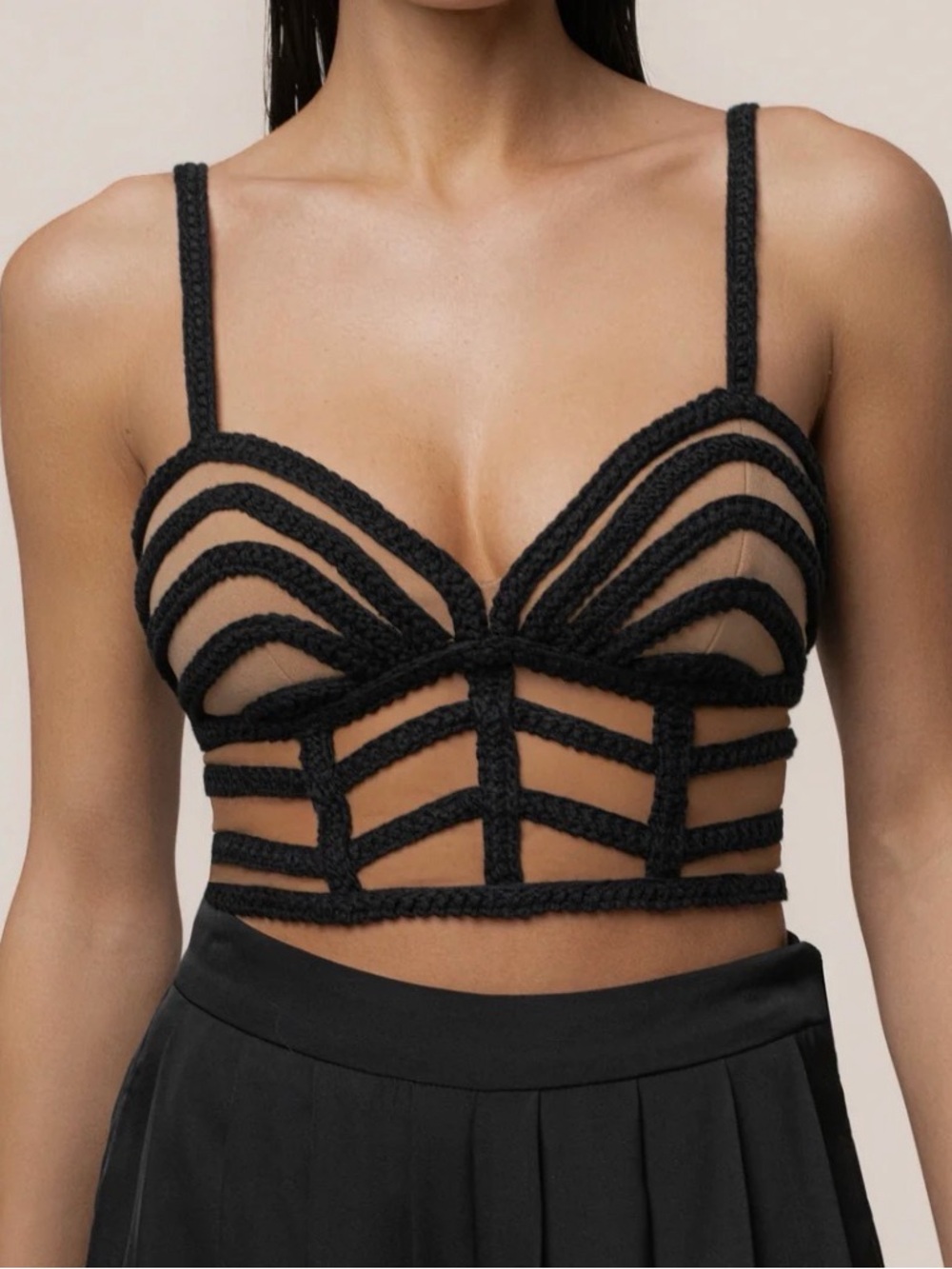 JLUXLABEL BLACK SERENITY BAY TOP Black Strappy Cropped Bralette with Nude Lining - Picture 5 of 6